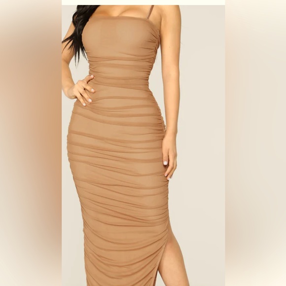 knee length dresses for ladies Ruched Jersey Midi Dress for Tall Women in Dark Sand 2XL / Tall / Dark Sand